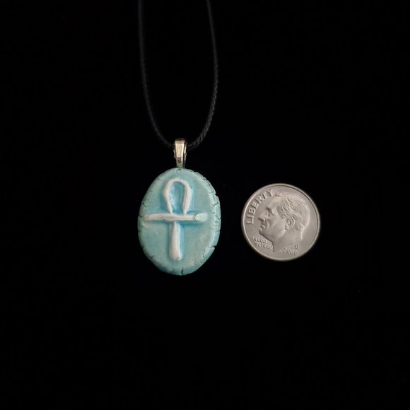 Handmade Ceramic Light Blue Ankh or Key of Life Pendant Necklace - Picture 8 of 14